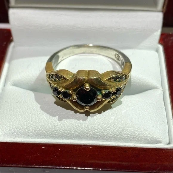 Gold Sterling Silver Vintage Sapphire Vintage SIZE 7 - Picture 8 of 17